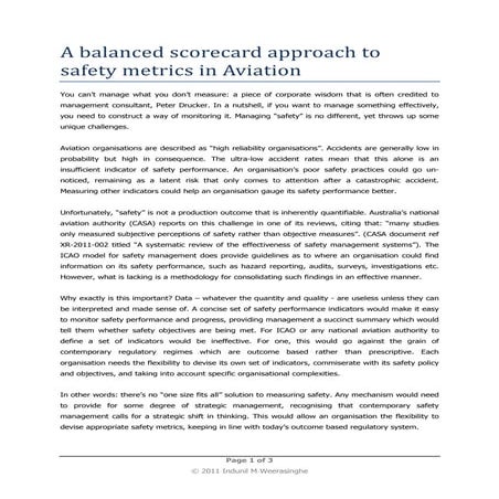 A balanced scorecard approach to safety metrics in aviation