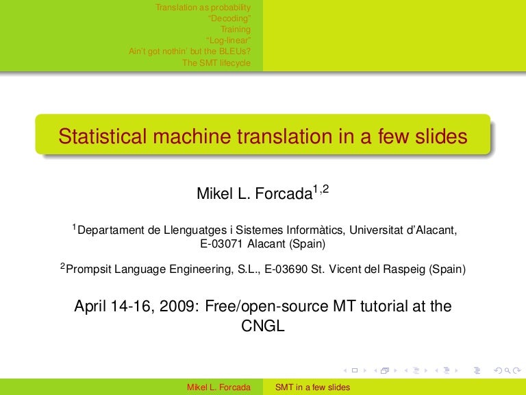 statistical machine translation smt basic