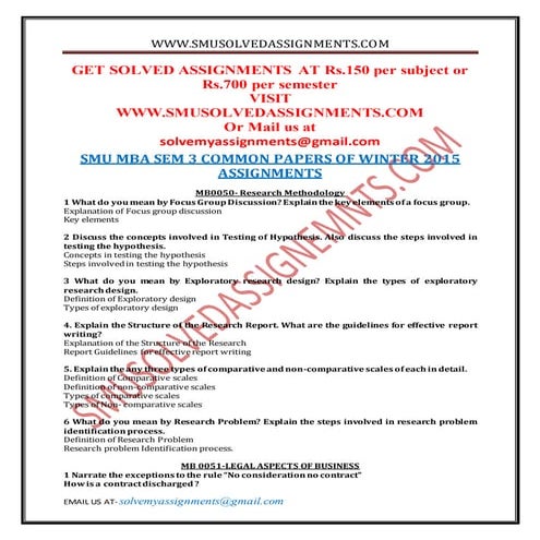 Smu mba sem 3 common papers winter 2015  assignments