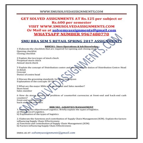 Smu bba sem 5 bbr spring 2017 assignments