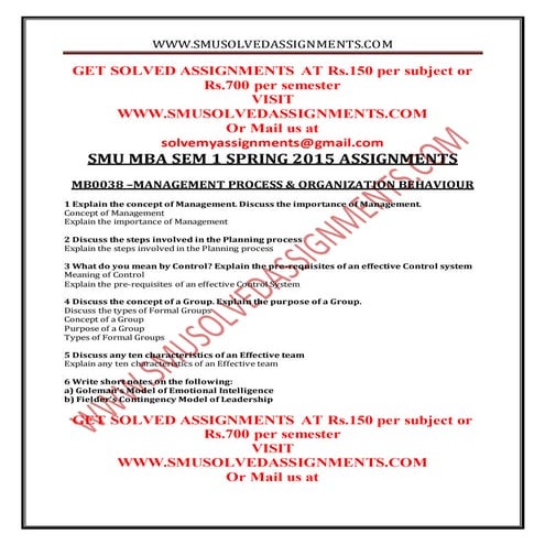 Smu mba sem 1 spring 2015 assignments