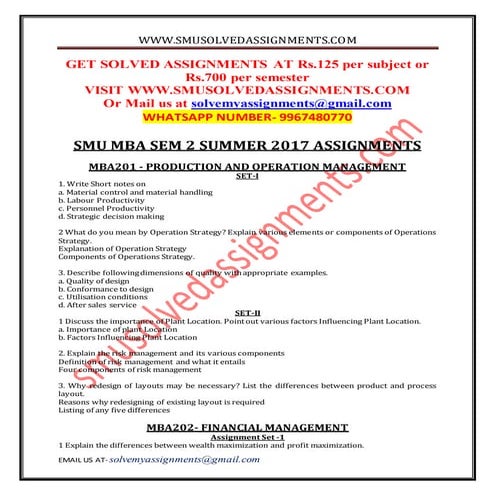 Smu mba sem 2 summer 2017 assignments