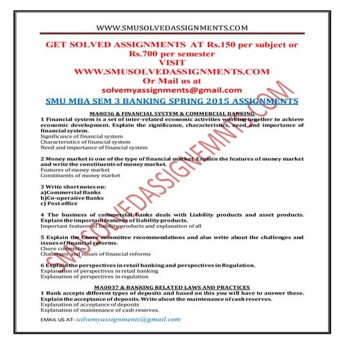 Smu mba sem 3 banking spring 2015  assignments