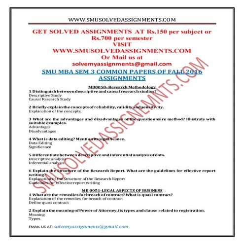 Smu mba sem 3 common papers summer 2016 assignments | DOCX