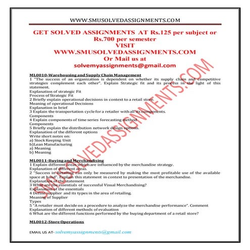 Smu mba sem 3 retail winter 2014 assignments