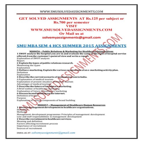 Smu mba sem 4 hcs summer 2015 assignments