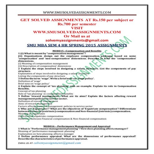 Smu mba sem 4 common papers spring 2016 assignments | DOCX