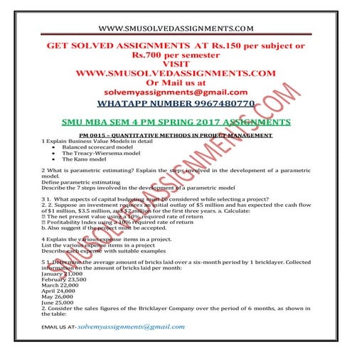 Smu mba sem 4 pm spring 2017 assignments