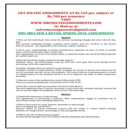 Smu mba sem 4 retail spring 2016 assignemnts
