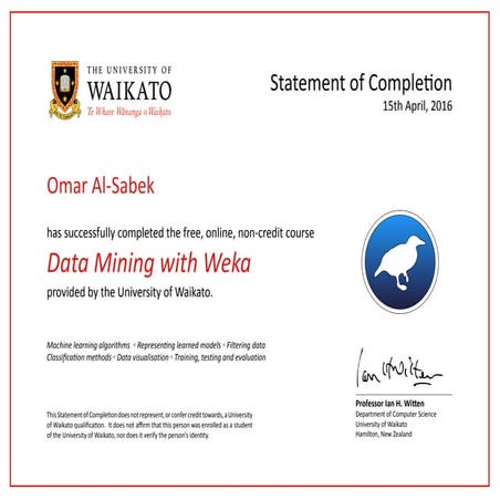 Online Certificate Data Mining with Weka
