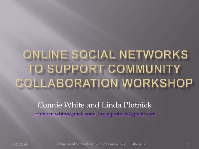 Online Social Networks to Support Community Collaboration Workshop
