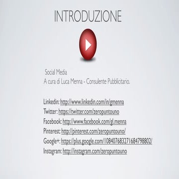 Introduzione ai Social Media. YouTube. A cura di Luca Menna.