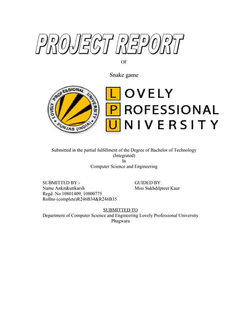 Final project report Snake Game in Python | PDF