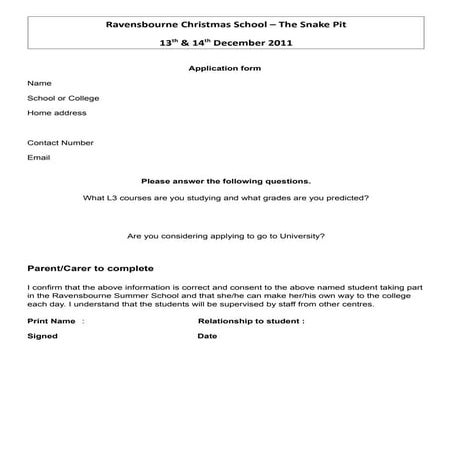 Snake pit application form | DOC