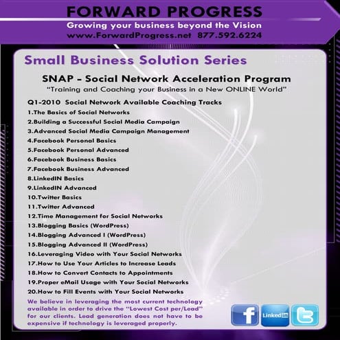 Forward Progress Social Network - Coaching Tracks Q1 2010