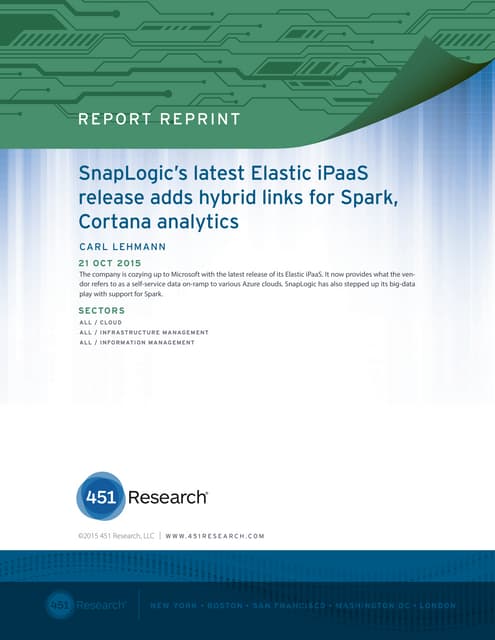 SnapLogic's Latest Elastic iPaaS Release Adds Hybrid Links for Spark, Cortana Analytics