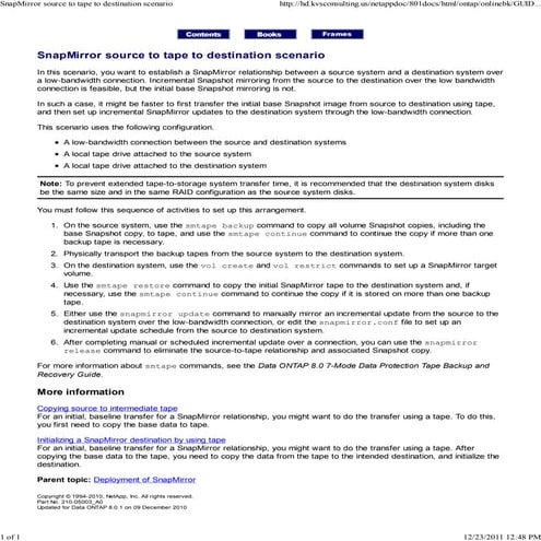 Snap mirror source to tape to destination scenario