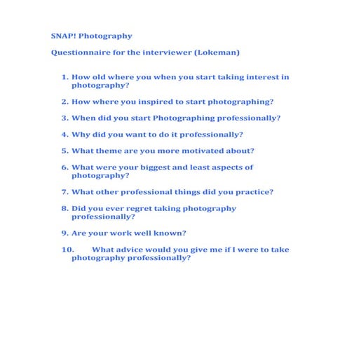 Snap! questionaire (interviewer) | DOCX
