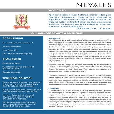 Nevales Content Filtering and  Bandwidth Management Solution to the Education...