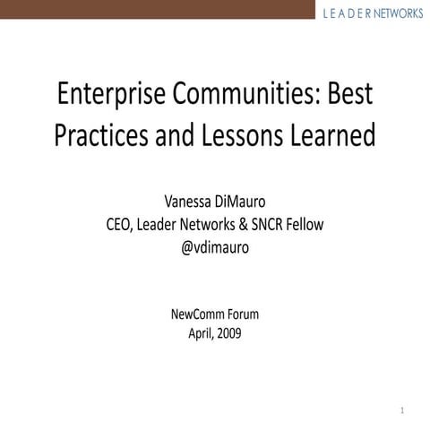 Enterprise Best Practice For Community