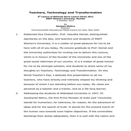 Teachers, Technology and Transformation