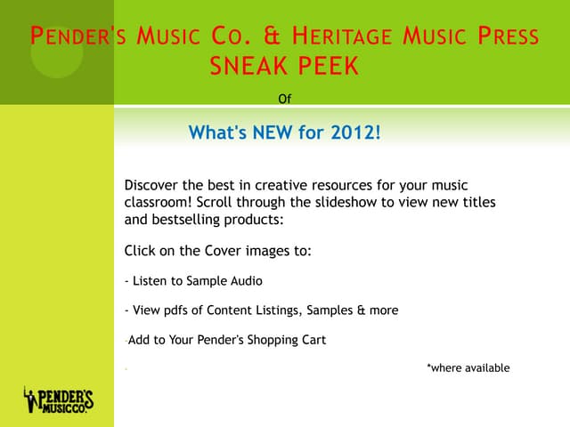 Sneak Peek 2012 | Elementary Classroom Sheet Music & Resources