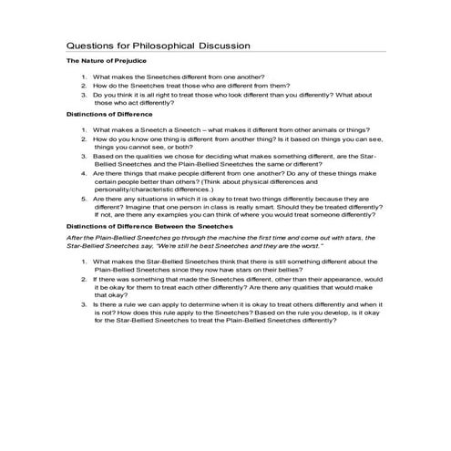 Sneetches questions for philosophical discussion