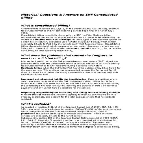 SNF Consolidated Billing - Q & A