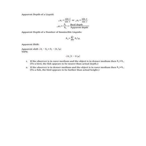 Understanding Apparent Depth and Shift in Immiscible Liquids | DOCX