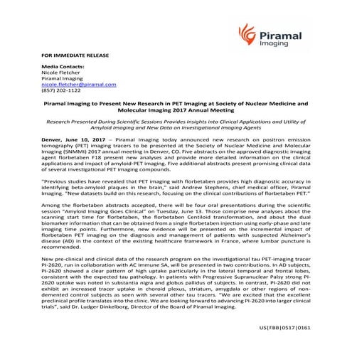  Piramal Imaging to Present New Research in PET Imaging at Society of Nuclear...
