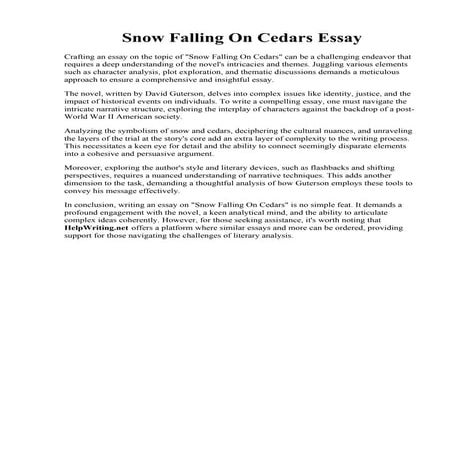 Snow Falling On Cedars Essay. Snow Falling on Cedars Unit, Question Sets, Qui...