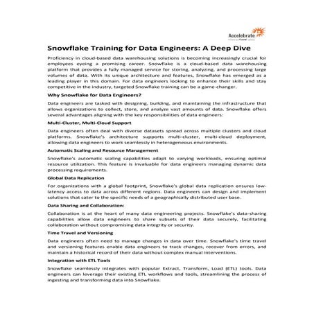 Snowflake Training for Data Engineers A Deep Dive | PDF