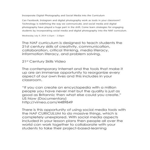 Incorporate Digital Photography and Social Media into the Curriculum