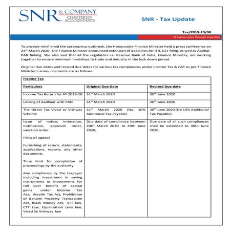 Snr tax alert