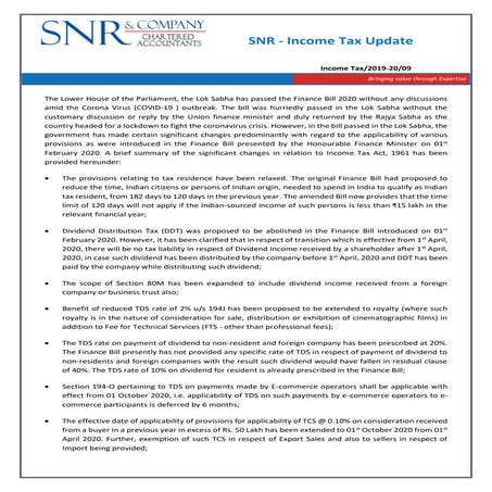 Snr tax alert