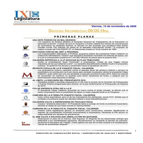 SíNtesis Informativa (13 11 2009)