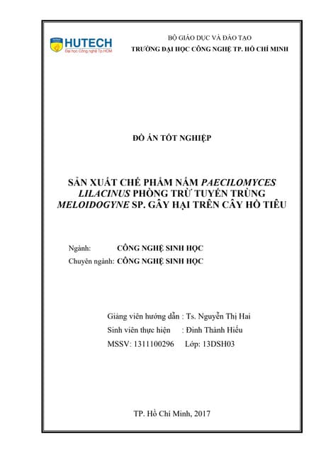 Sản xuất chế phẩm nấm paecilomyces lilacinus phòng trừ tuyến trùng meloidogyn...