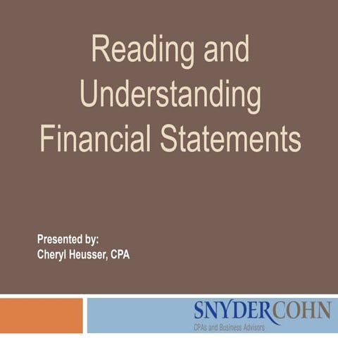 Snydercohn - Understanding Financial Statements