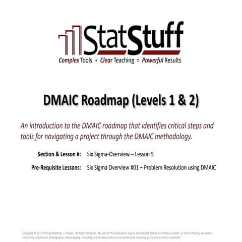 The DMAIC Roadmap (Levels 1 & 2) with Matt Hansen at StatStuff