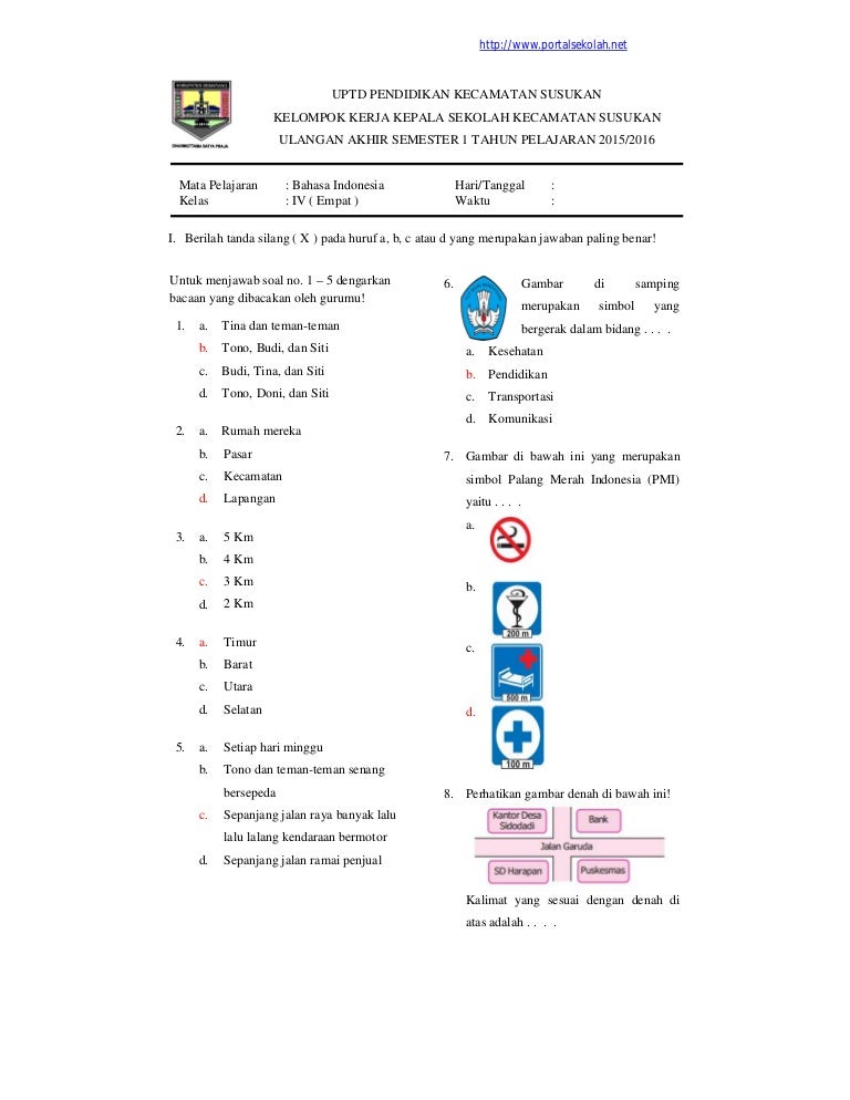 Soal Uas Kelas Iv Semester 1 Bahasa Indonesia Dan Kunci Jawaban