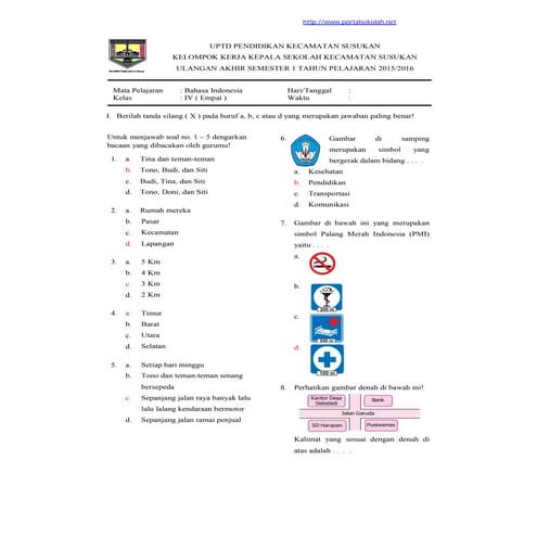 Soal UAS Kelas IV Semester 1 Bahasa Indonesia dan Kunci Jawaban | PDF