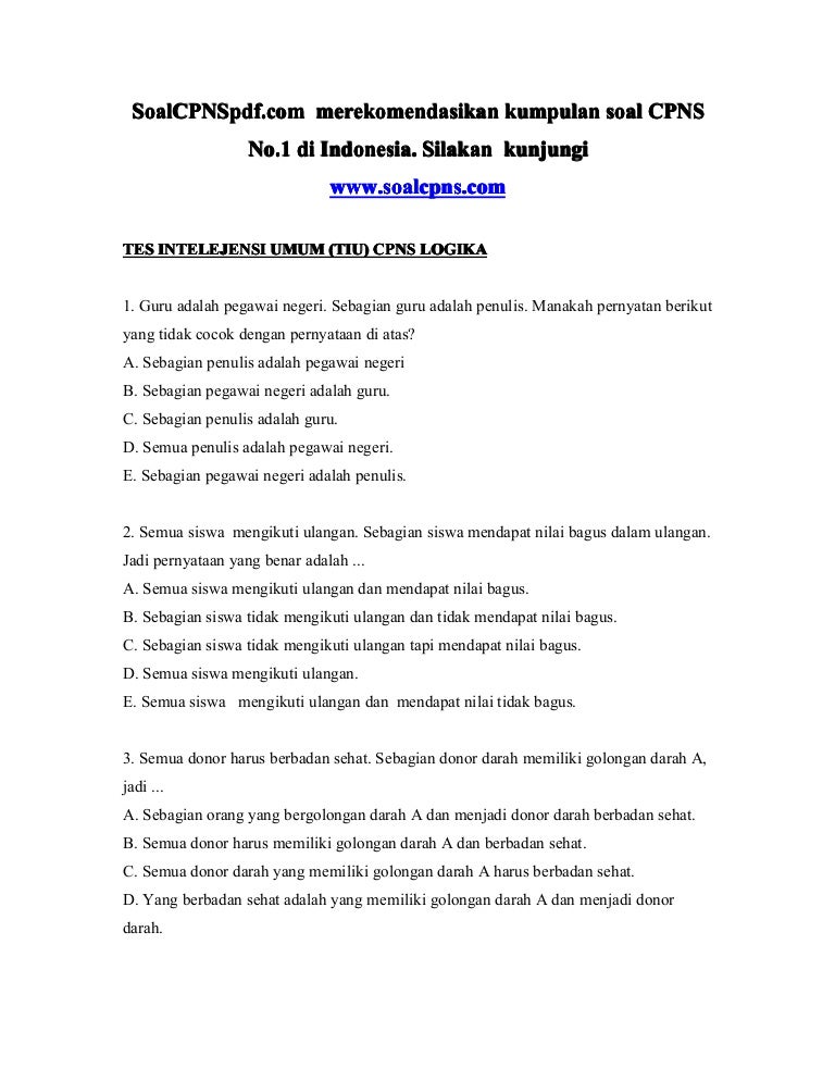 Soal Cpns Tiu 1