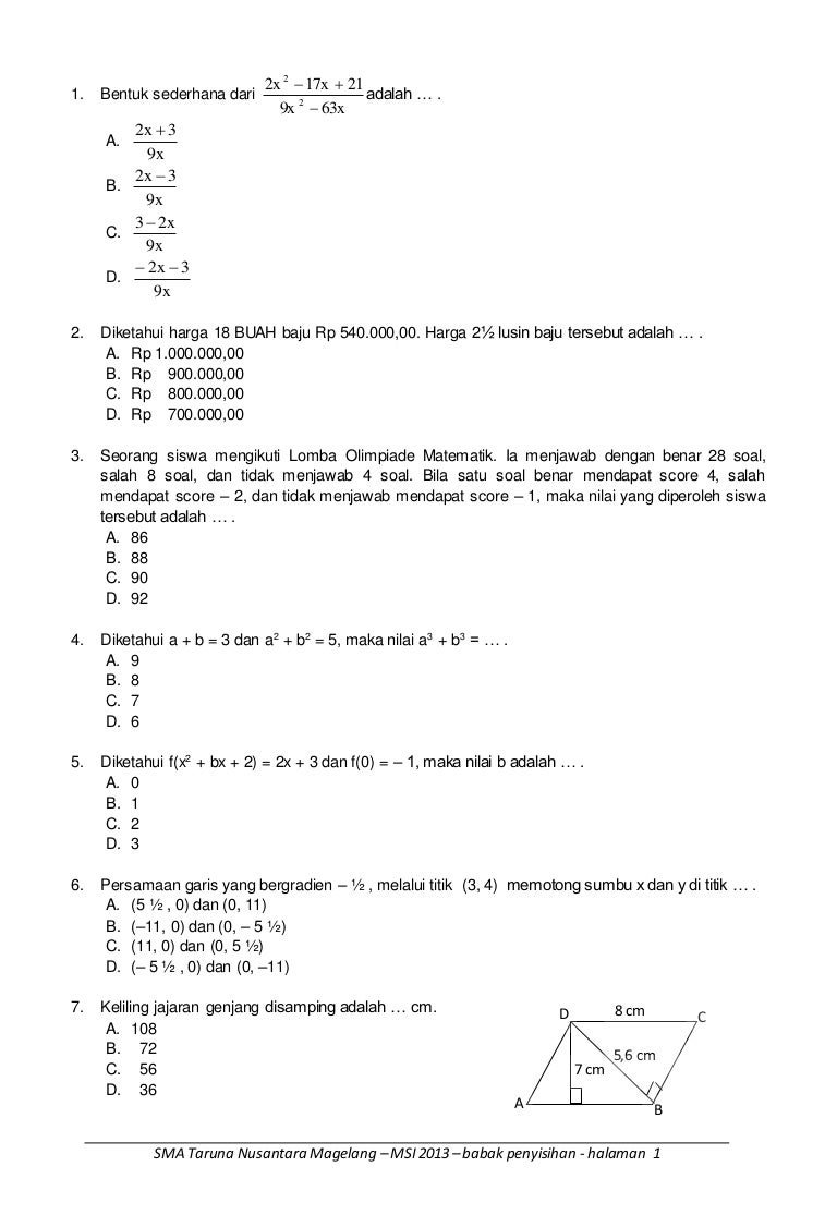 Soal Penyisihan Msi 2013
