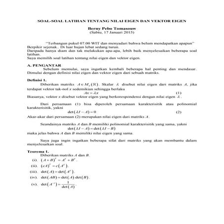 Soal soal latihan tentang nilai eigen dan vektor eigen