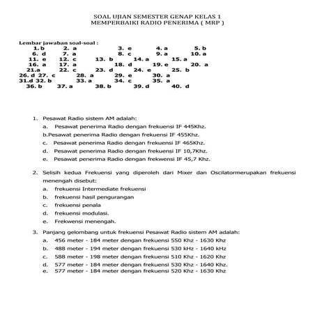 Soal soal Memperbaiki Radio Penerima ( MRP ) 