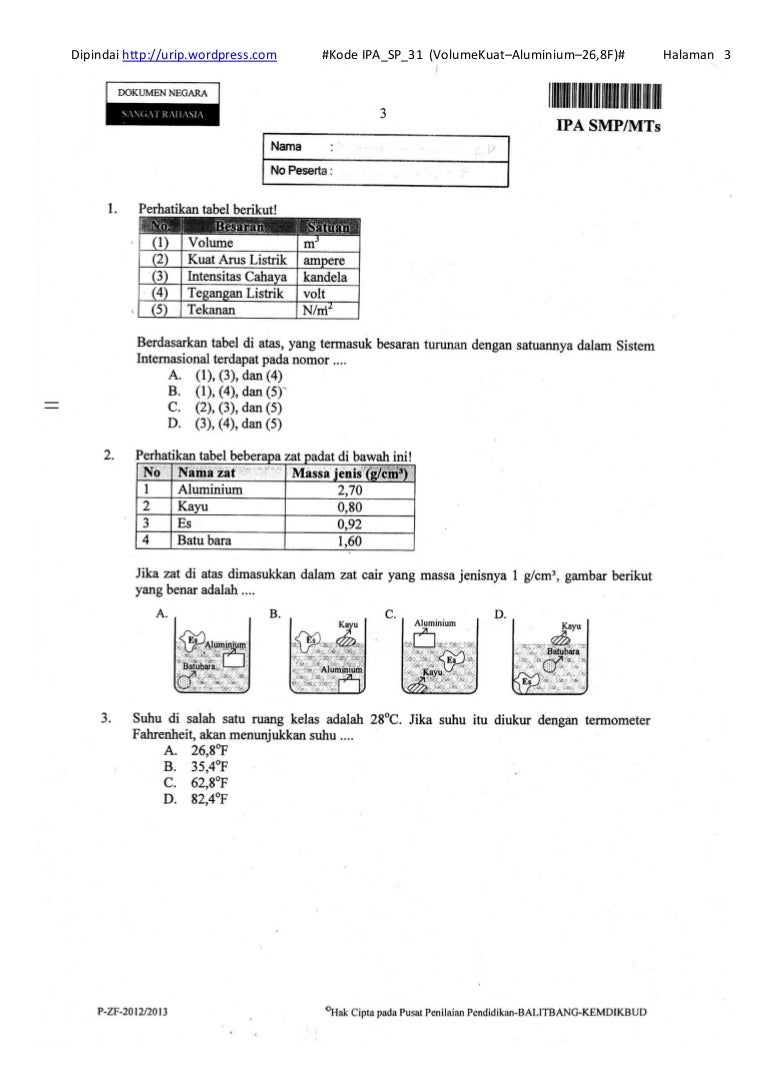  Soal  un  ipa  smp kode ipa  sp 31 