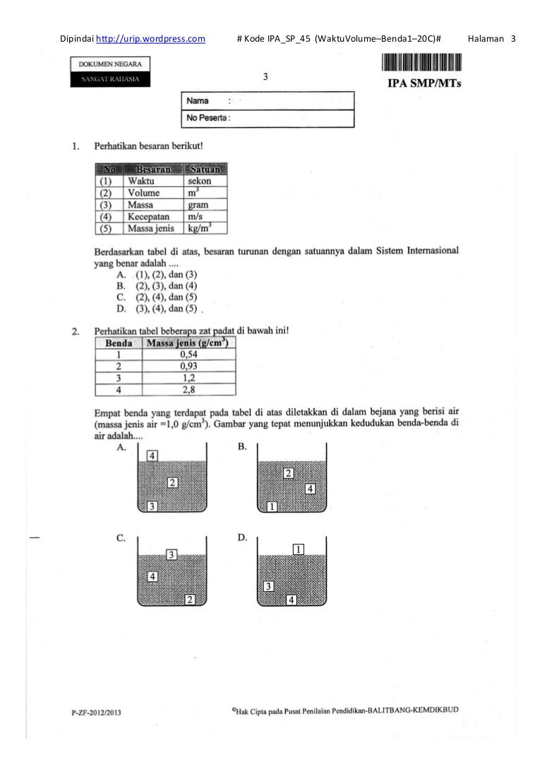  Soal  un  ipa  smp kode ipa  sp 45 