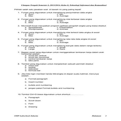 Soal uts TIK kelas 8 SEMESTER GANJIL