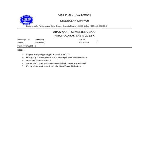 Soal akhlaq (madrasah)