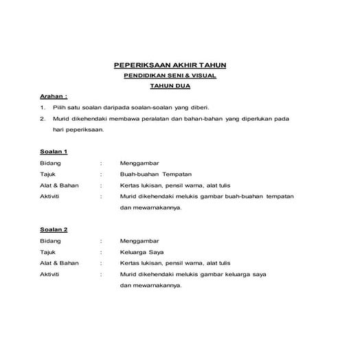 Soalan akhir tahun p. seni tahun 2   blog